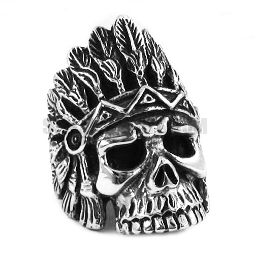 Stainless Steel Indian Skull Ring SWR0375 - Click Image to Close